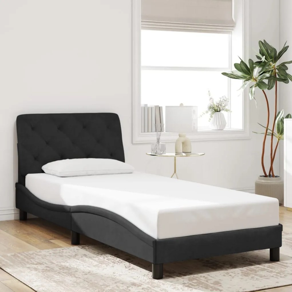 Estrutura de cama c/ cabeceira 90x200 cm veludo preto
