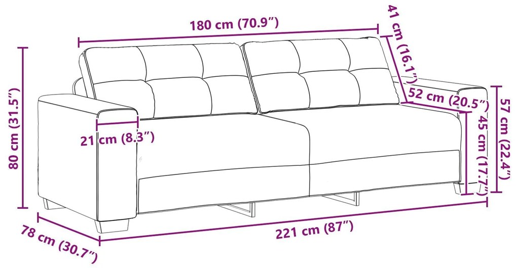 Sofá de 3 Lugares vidaXL em Linho 180 cm