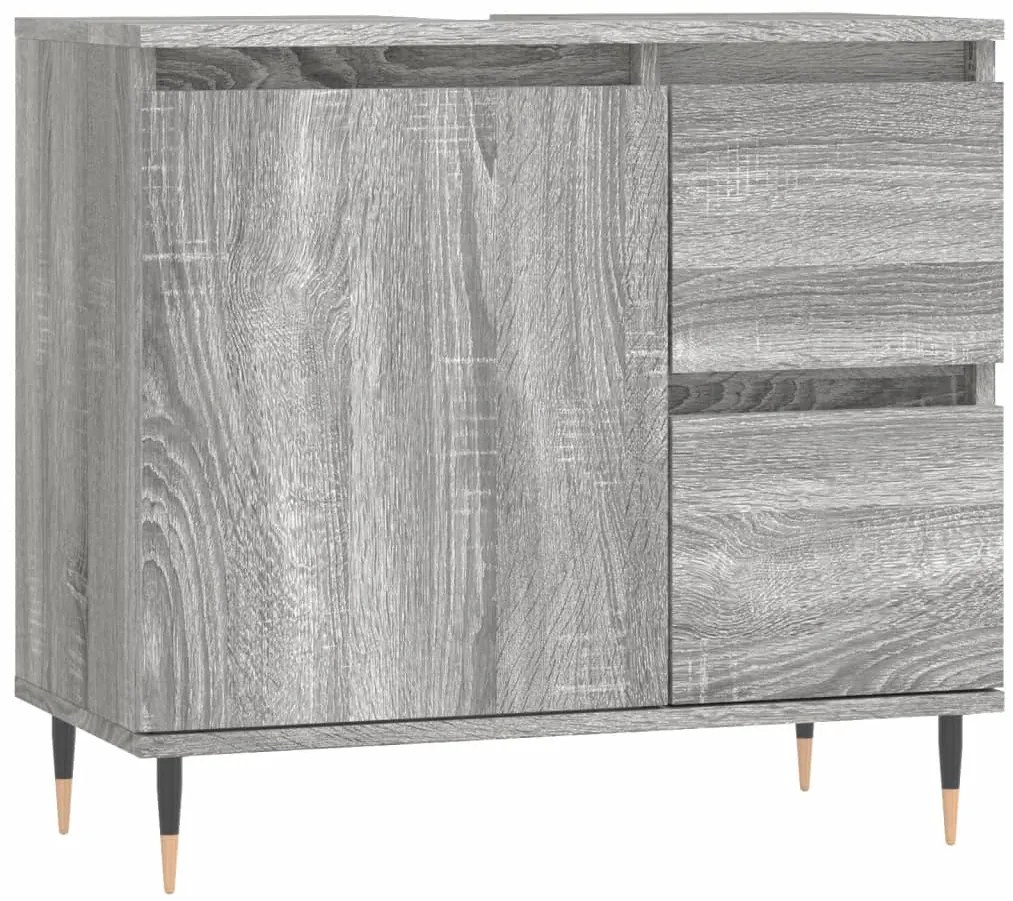 3 pcs Conjunto móveis casa de banho madeira proc. cinza sonoma