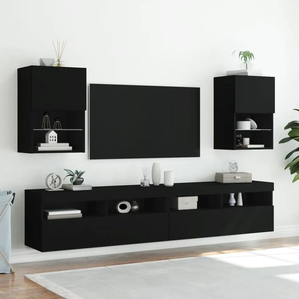 Móveis de TV com luzes LED 2 pcs 40,5x30x60 cm preto