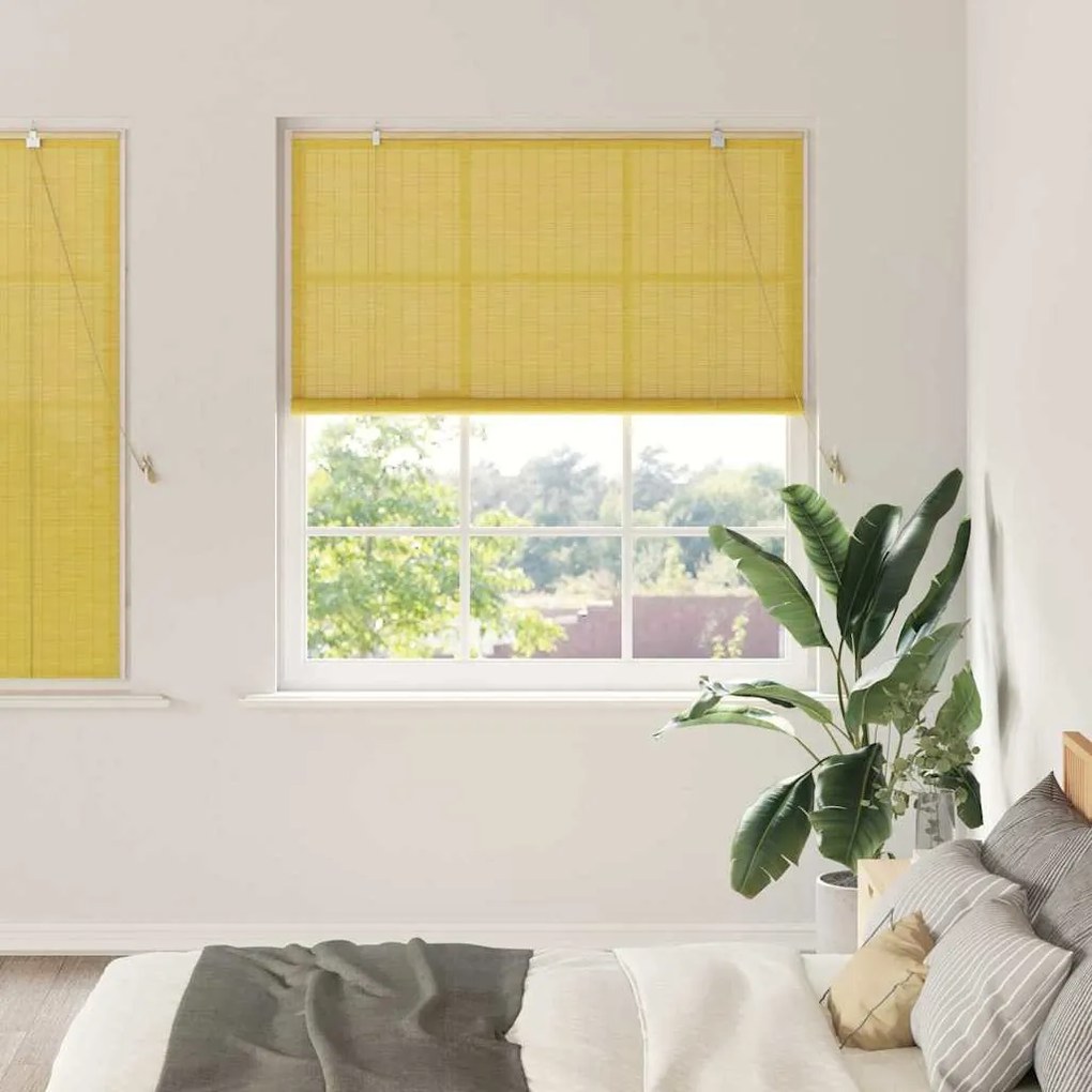 vidaXL Estores de rolo com cortinas Manual Amarelo 150 x 160 cm Bambu