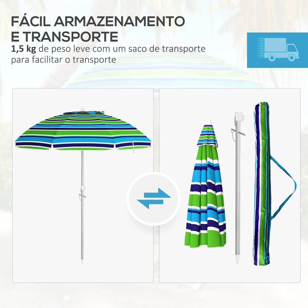 Chapéu de Sol de Praia Ø178x205 cm Chapéu de Sol para Terraço com Incl