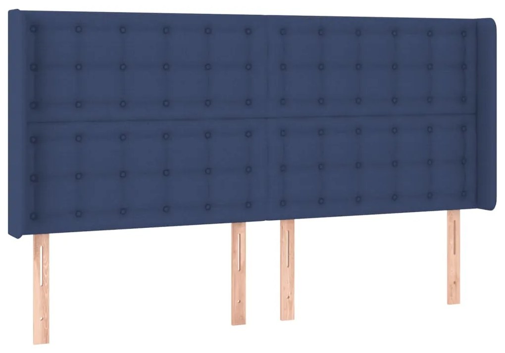 Cabeceira de cama c/ luzes LED tecido 203x16x118/128 cm azul