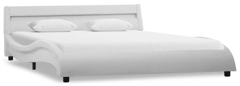 Estrutura de cama com LED 140x200 cm couro artificial branco