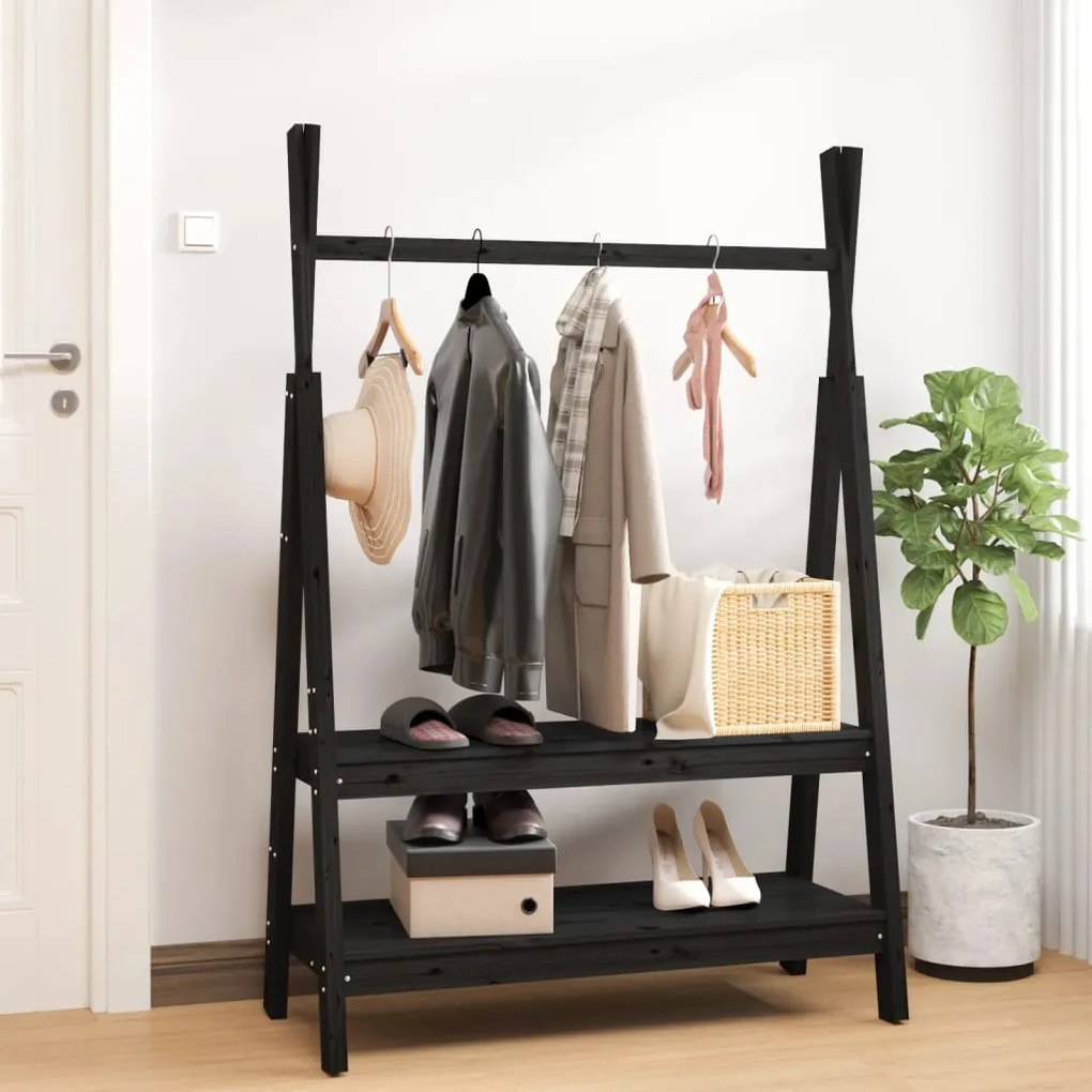 824992 vidaXL Suporte para roupas 100x45,5x150 cm madeira pinho maciça preto