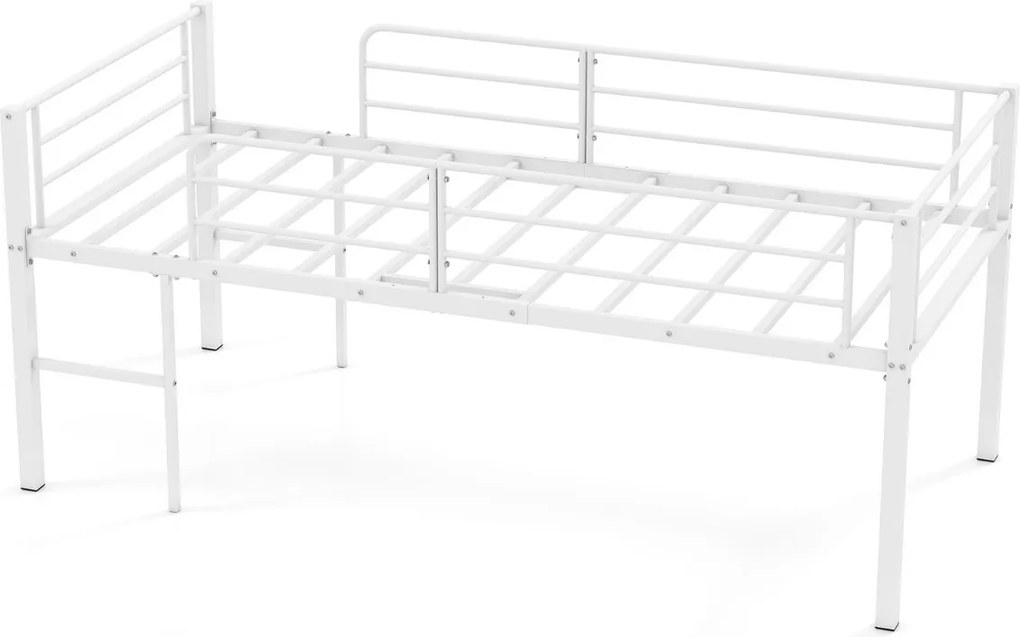 Cama Criança 198,5 x 96 x 88 cm tipo alta (COLCHÃO NÃO INCLUIDO) com baixa estrutura metálica com grades de segurança e 2 escadas com degraus metálico