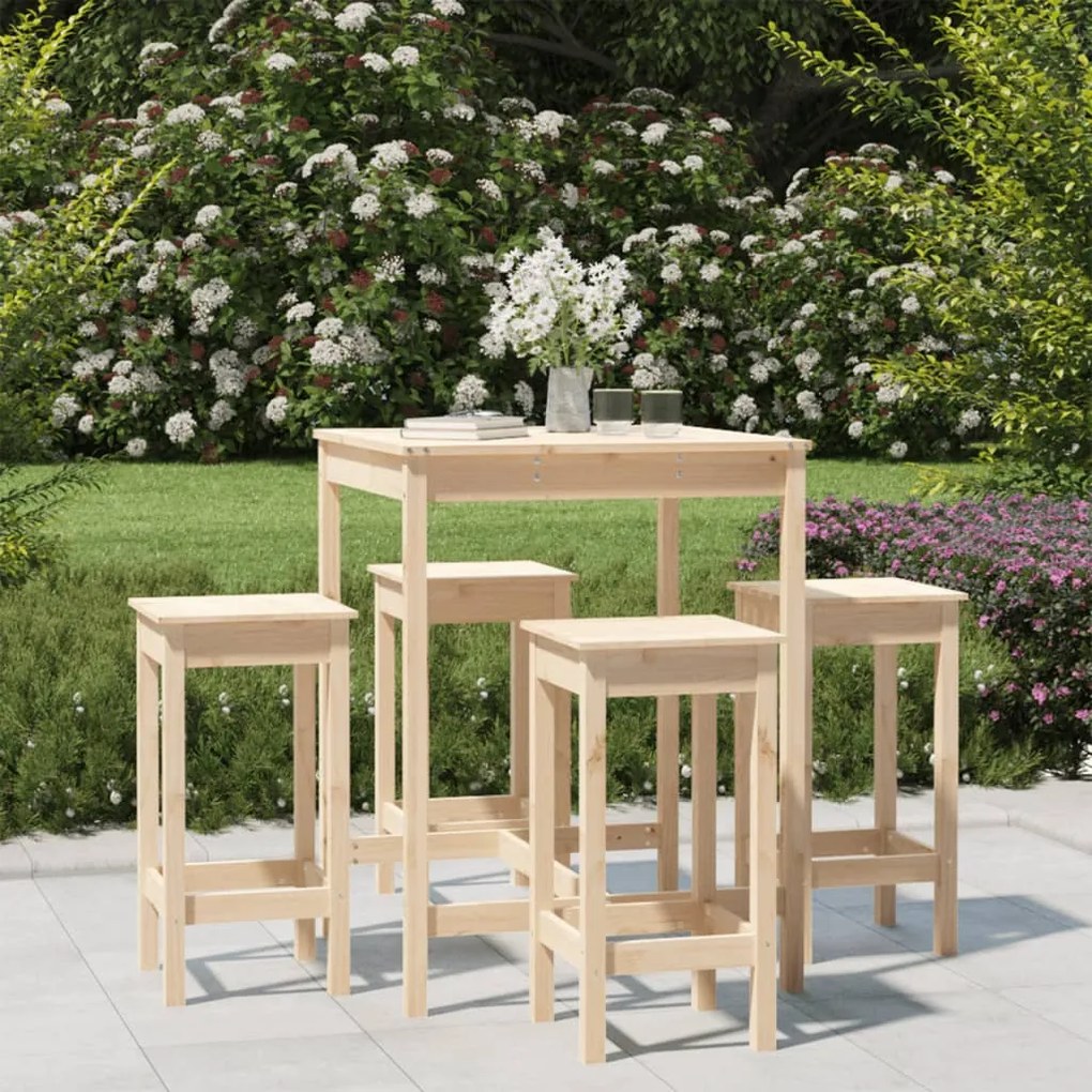 vidaXL 5 pcs conjunto de bar para jardim pinho maciço