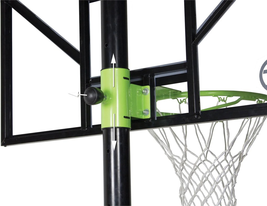Cesto de basquetebol portátil Comet ajustavel em seis alturas verde e preto