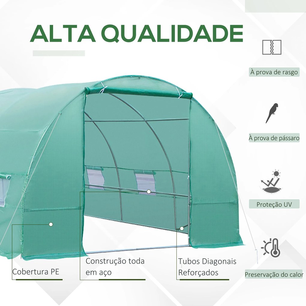 Estufa tipo Túnel 8x3x2m Aço e PE 140 g/m² Estufa para Cultivo de Plan
