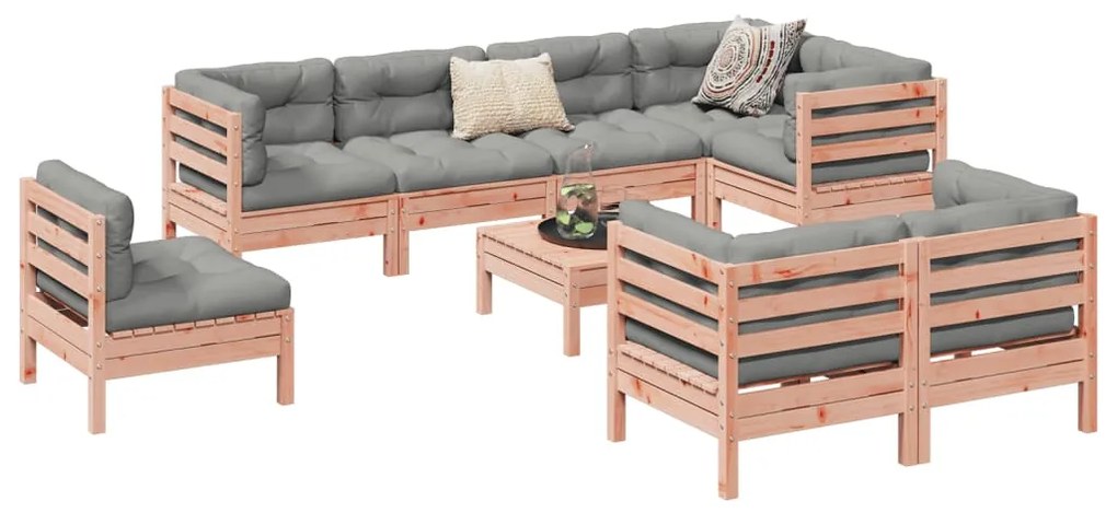 vidaXL 9 pcs conj. sofás jardim c/ almofadões madeira abeto-de-douglas