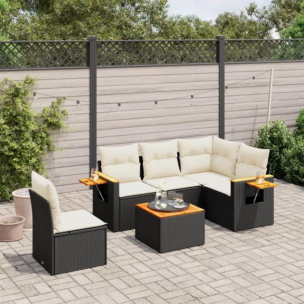 vidaXL 6 pcs conjunto sofás de jardim c/ almofadões vime PE preto