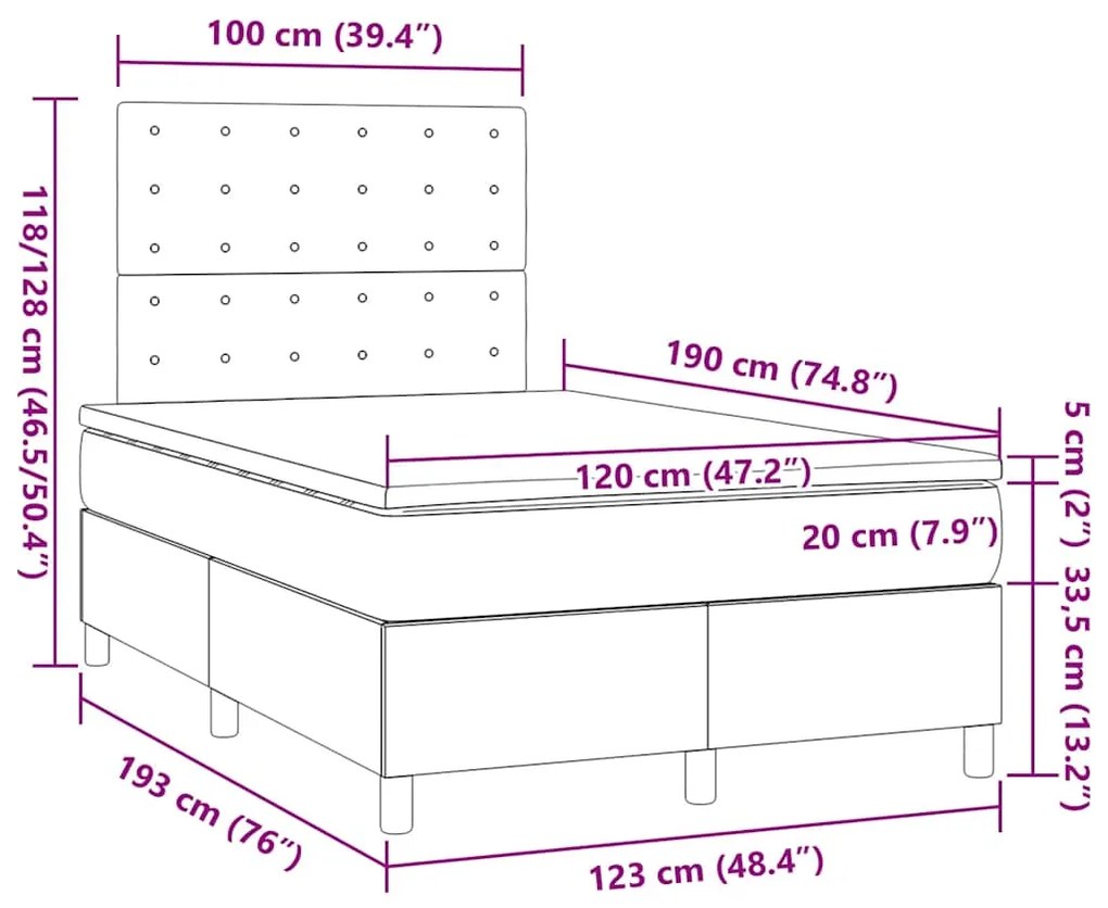Cama boxspring com colchão 120x190 cm veludo verde-escuro