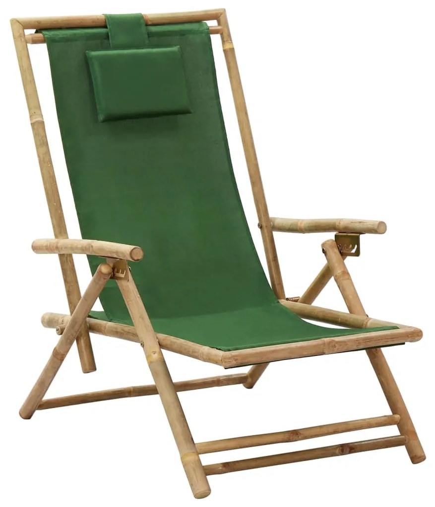 vidaXL Cadeira de descanso reclinável bambu e tecido verde