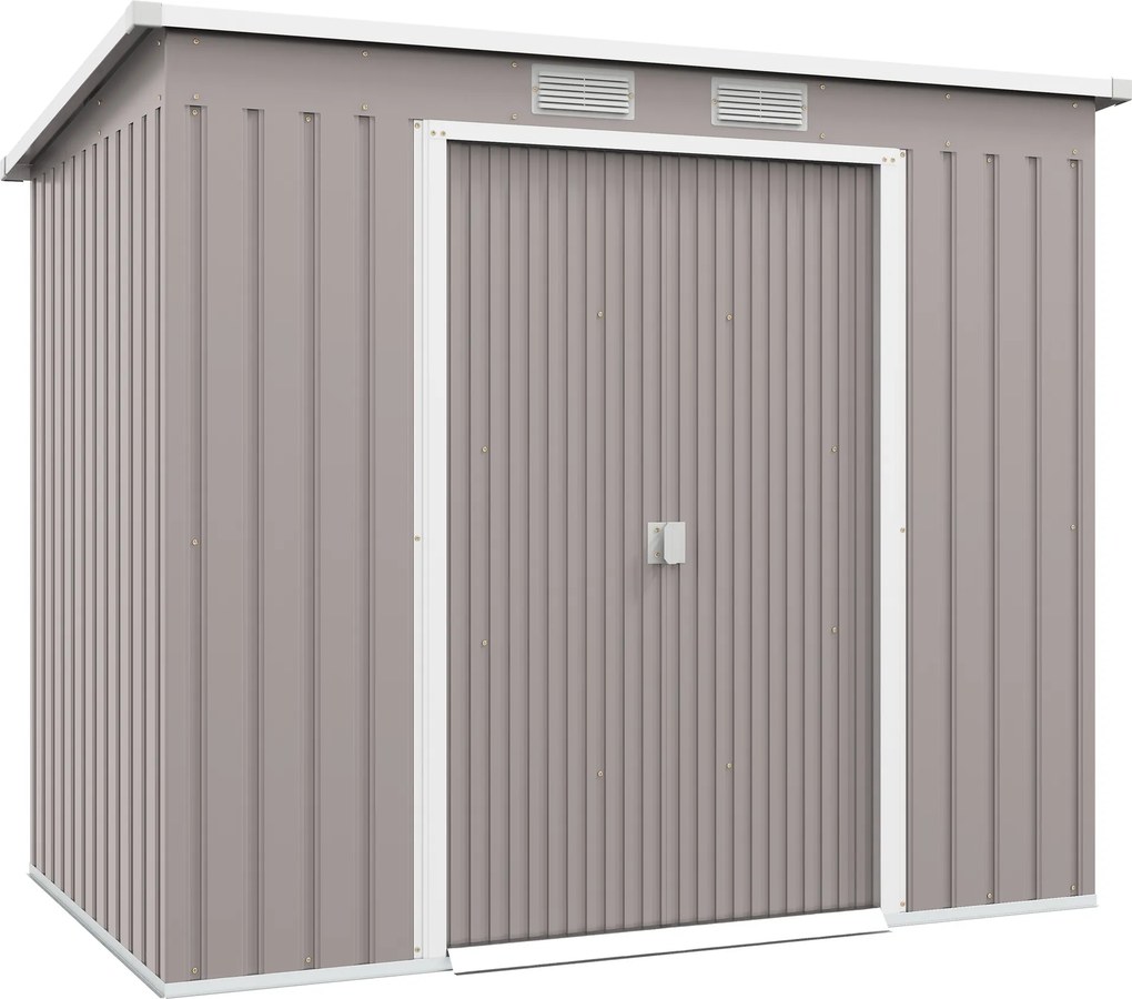 Abrigo de Jardim 213x130x172 cm Abrigo de Exterior de Aço Galvanizado com Porta Corredeira para Armazenamento Cinza Claro