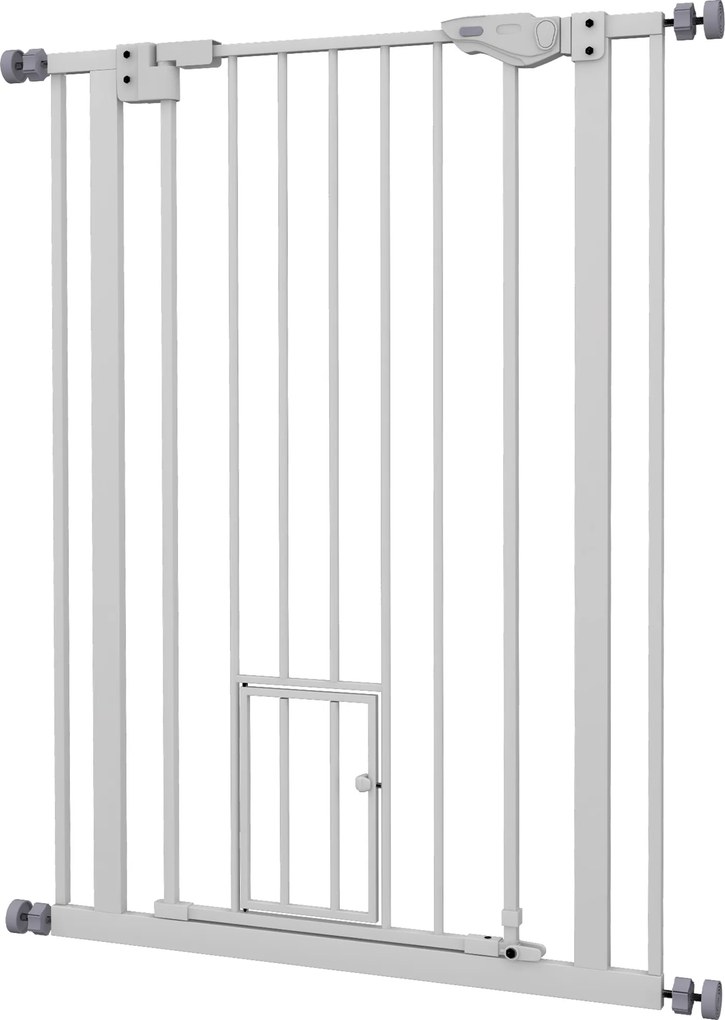 Barreira de segurança para animais com 104 cm de altura e Largura ajustável: 74 a 80 cm, com porta de fecho automático e sistema de dupla travagem, se