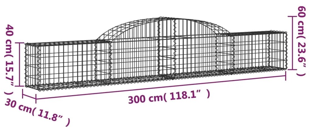 Cestos gabião arqueados 13pcs 300x30x40/60 cm ferro galvanizado