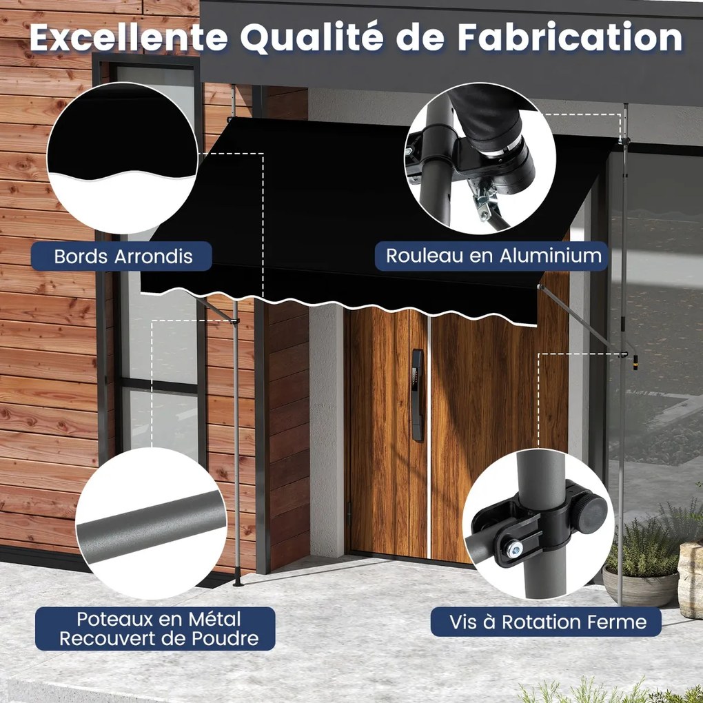 Toldo de fixação sem perfuração com manivela Altura ajustável e resistente a UV 300 cm Branco