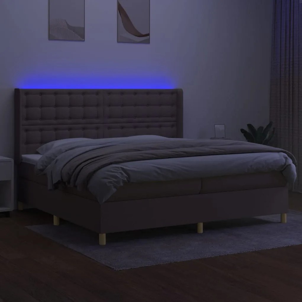 Cama box spring colchão/LED 200x200cm tecido cinza-acastanhado