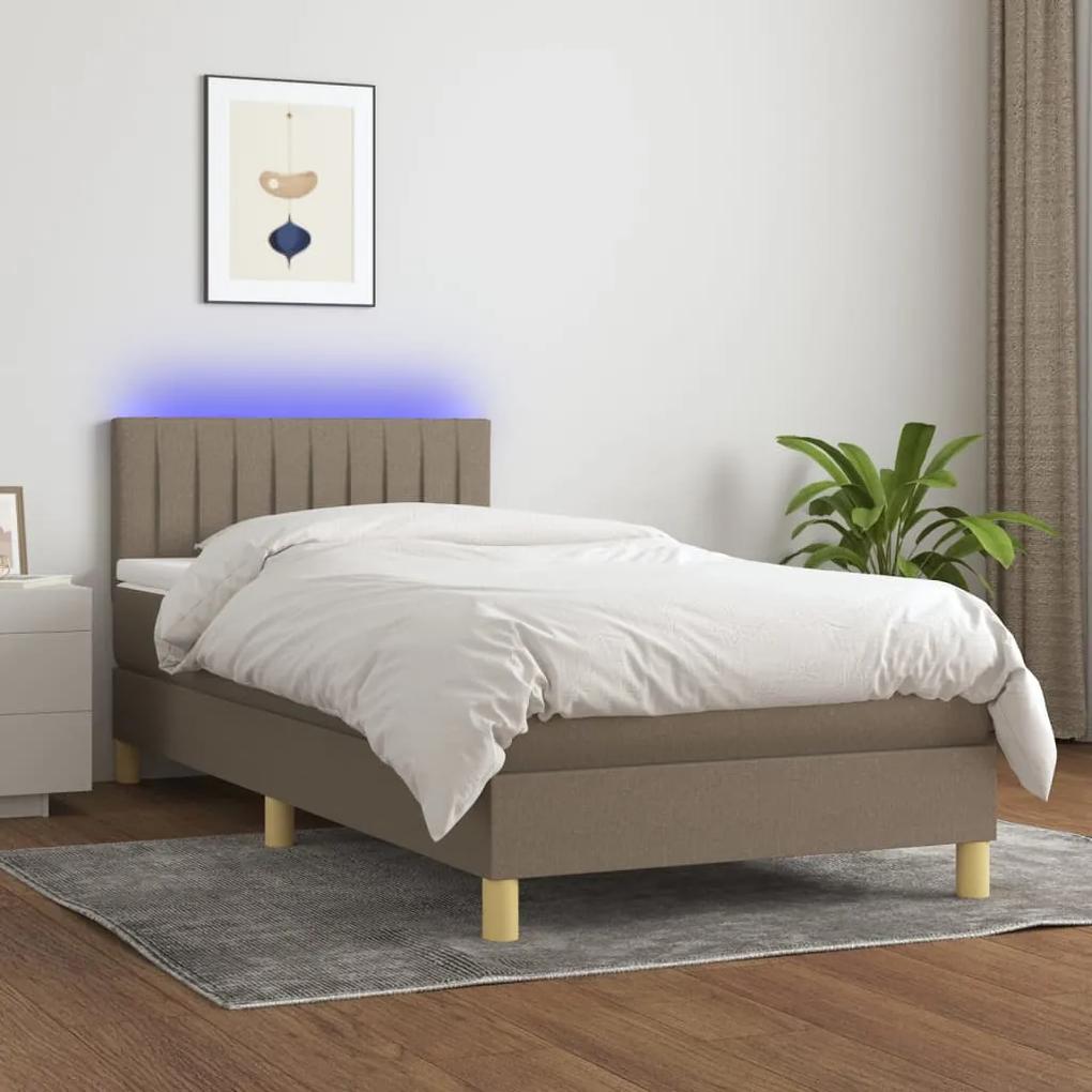 Cama box spring + colchão/LED 90x200cm tecido cinza-acastanhado