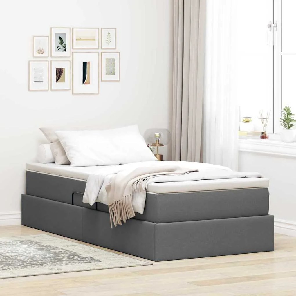 vidaXL Cama com arrumação e colchão Cinza Escuro 100 x 200 cm