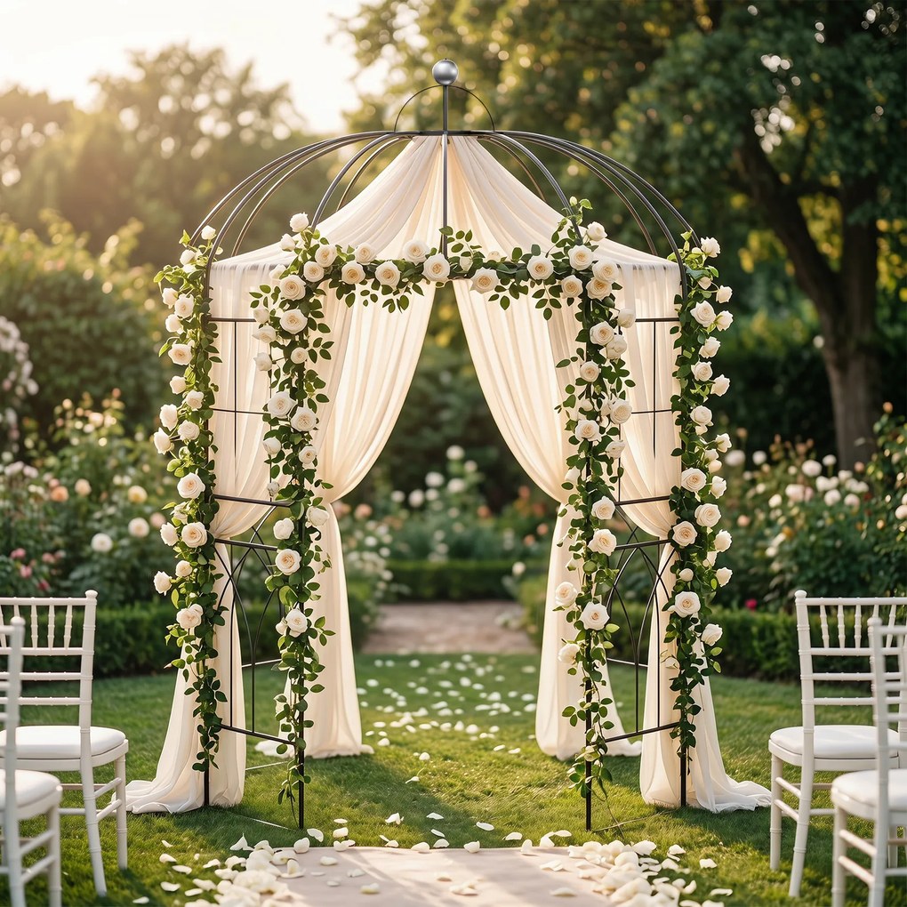 Arco de jardim metálico em forma de gaiola de pássaros 203 x 203 x 296 cm, com treliça e gancho para rosas trepadeiras, para pátio traseiro ou terraço