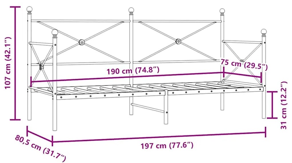 Cama de Dia sem Colchão 75x190 cm aço branco