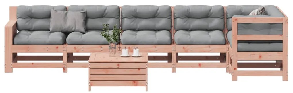vidaXL 7 pcs conj. lounge jardim com almofadões madeira douglas maciça
