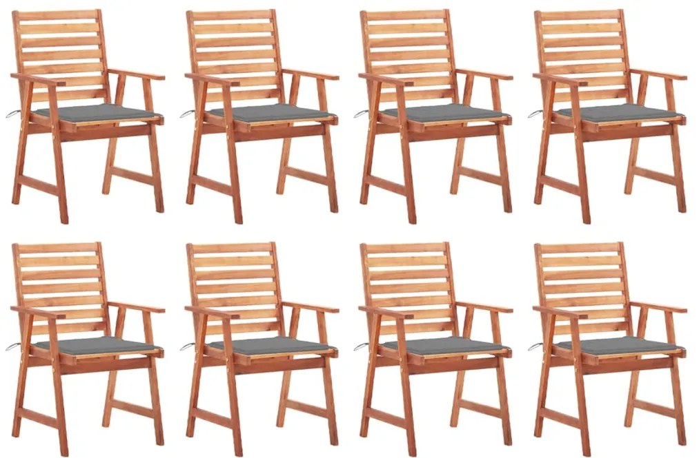 Cadeiras de jantar p/ jardim 8 pcs c/ almofadões acácia maciça
