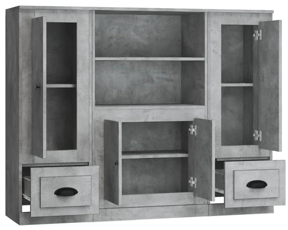 Armários altos 3 pcs derivados de madeira cinzento cimento