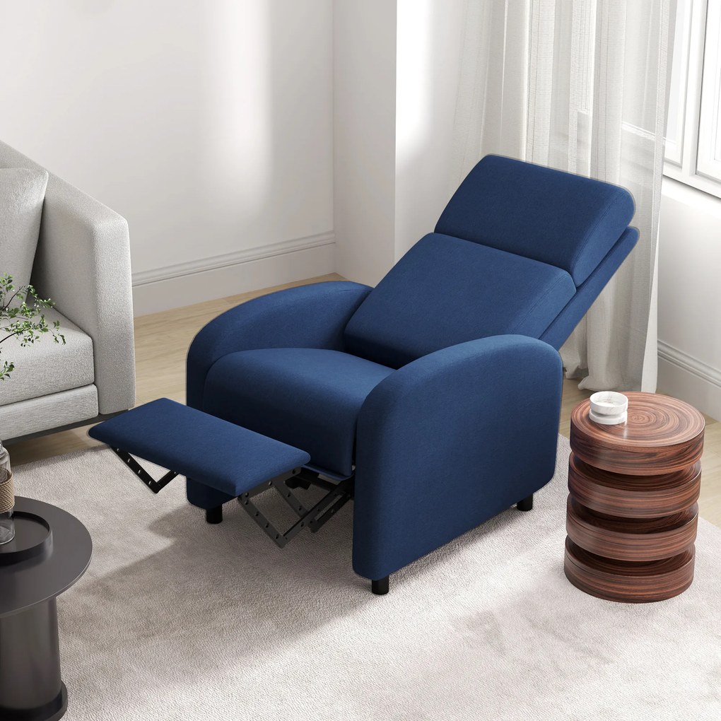 Poltrona relax, poltrona reclinável de sala, poltrona de relaxamento - encosto ajustável até 160°, apoio para os pés integrado azul