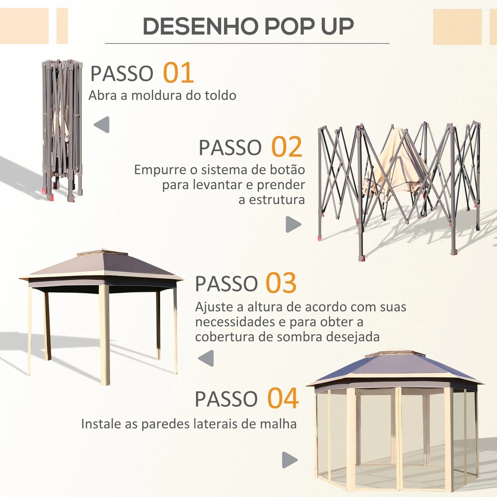 Outsunny Tenda Dobrável 4,05x3,4x2,85 m Tenda de Jardim Hexagonal com