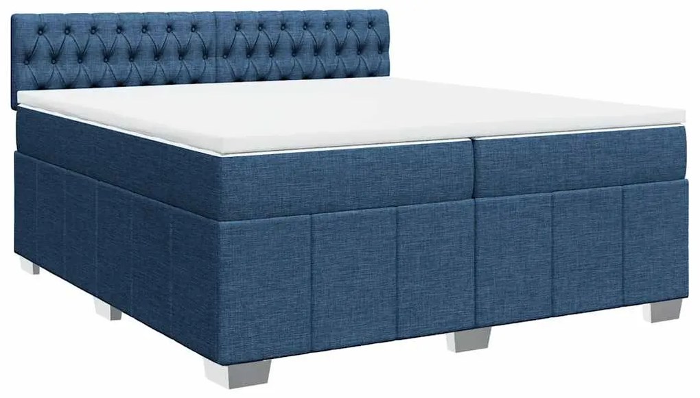 Cama com molas/colchão 200x200 cm tecido azul