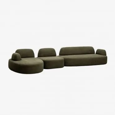 Sofá Modular Chaise Longue Esquerdo De 3 Peças Com Módulo De Canto Estofado Giorgia Tecido Verde Exército - Sklum
