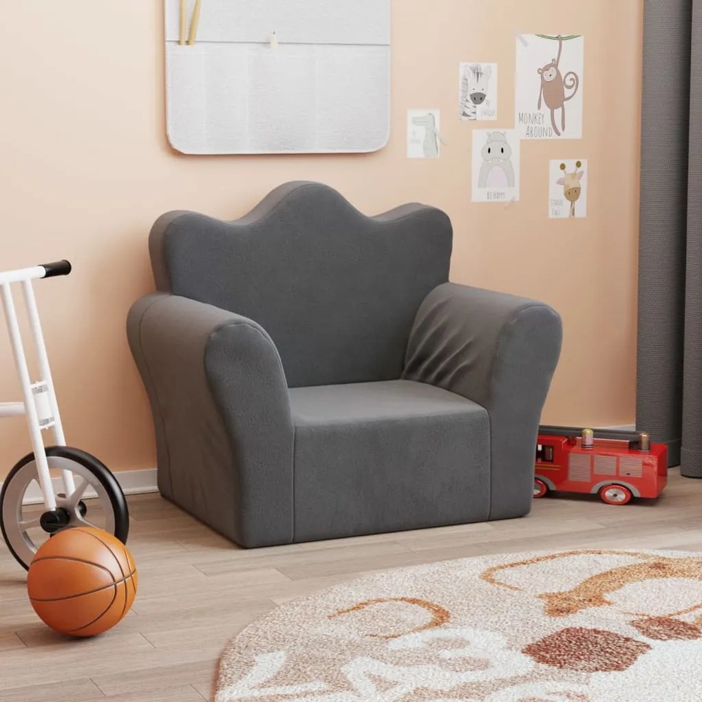 341859 vidaXL Sofá infantil pelúcia macia antracite