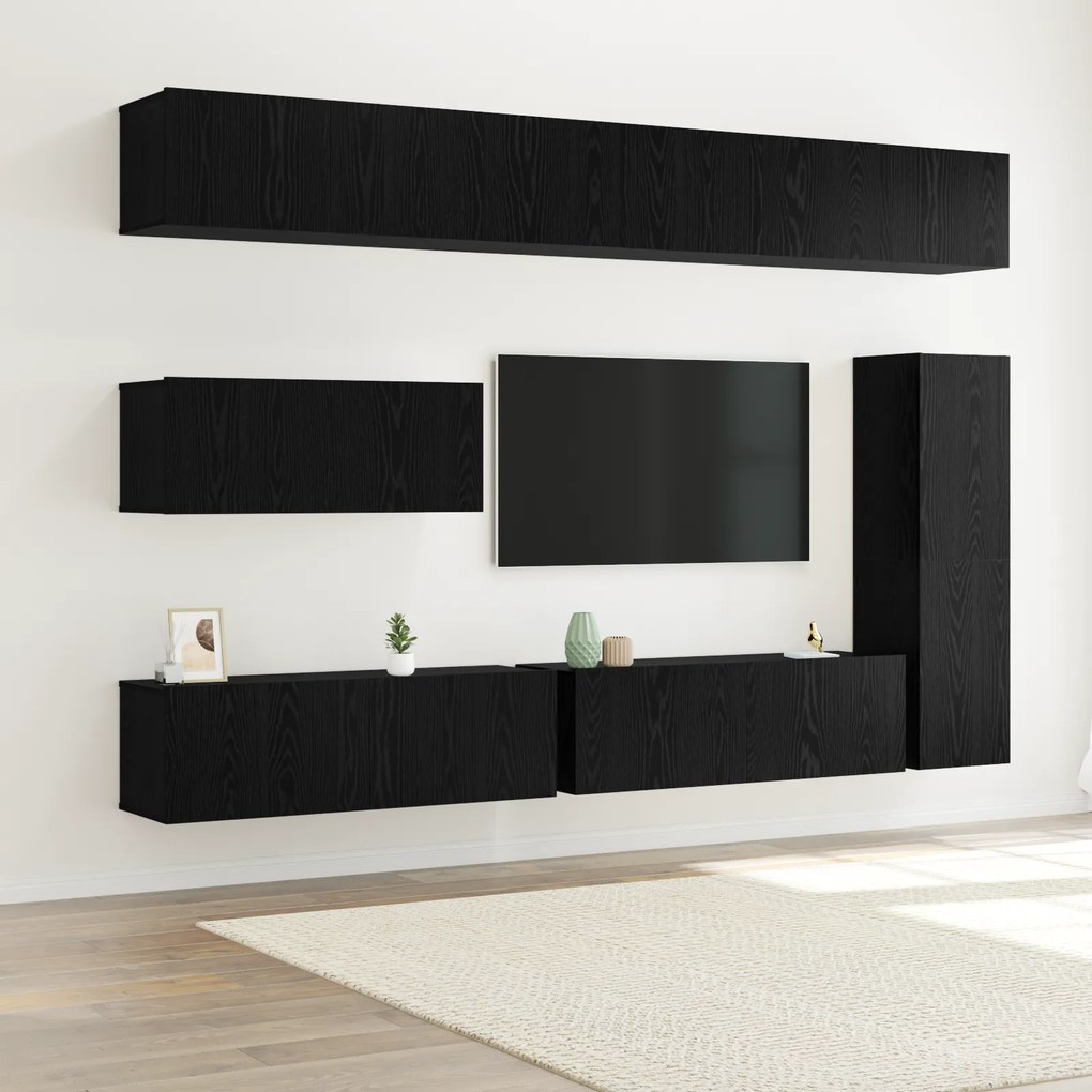 vidaXL Conjunto de Rack de TV com 7 peças - Montado na parede - Madeira de Carvalho Preto
