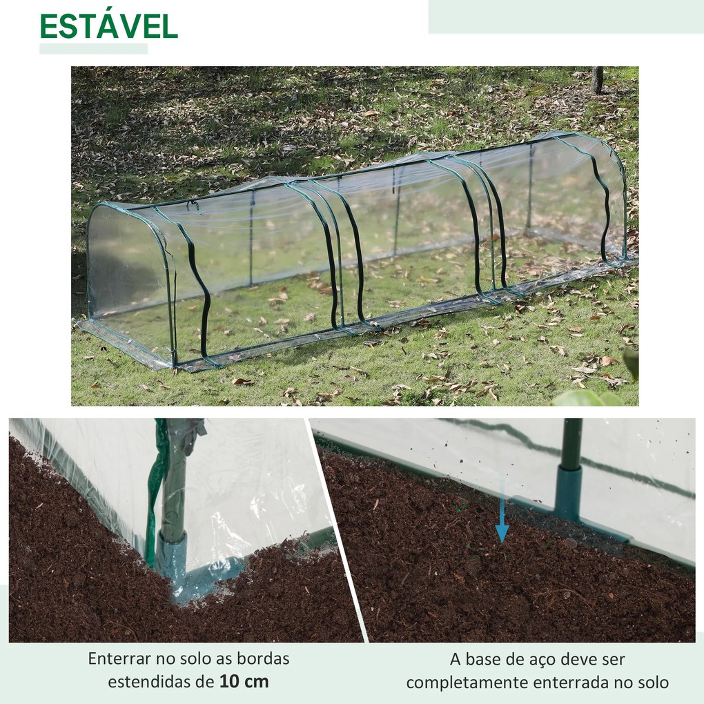 Estufa para Jardim Estufa Pequena para Cultivo de Plantas com 3 Janelas 350x100x80 cm Transparente e Verde