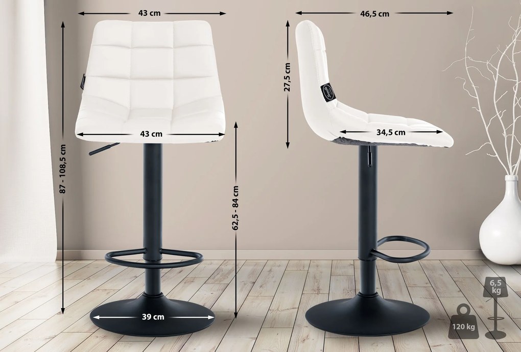 Conjunto de 2 bancos altos Jerry em couro sintético com estrutura preta 87-108,5 x 43 x 46,5 cm Branco