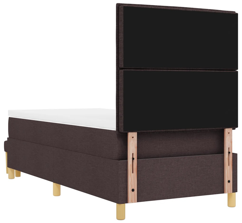 Cama Box com Colchão e Banqueta Castanho Escuro 90x200 cm Tecido