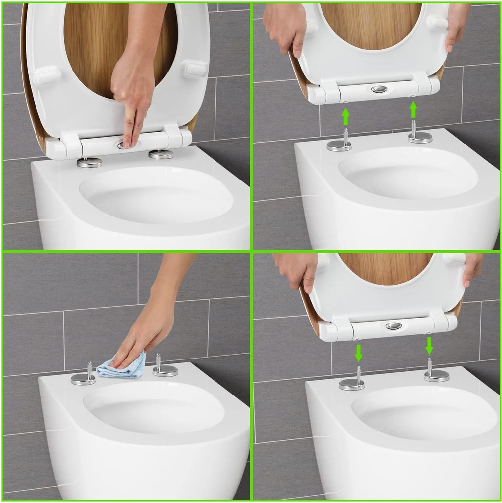 Assento sanitário em bambu com sistema de descida automática 45 x 37 x 4 cm