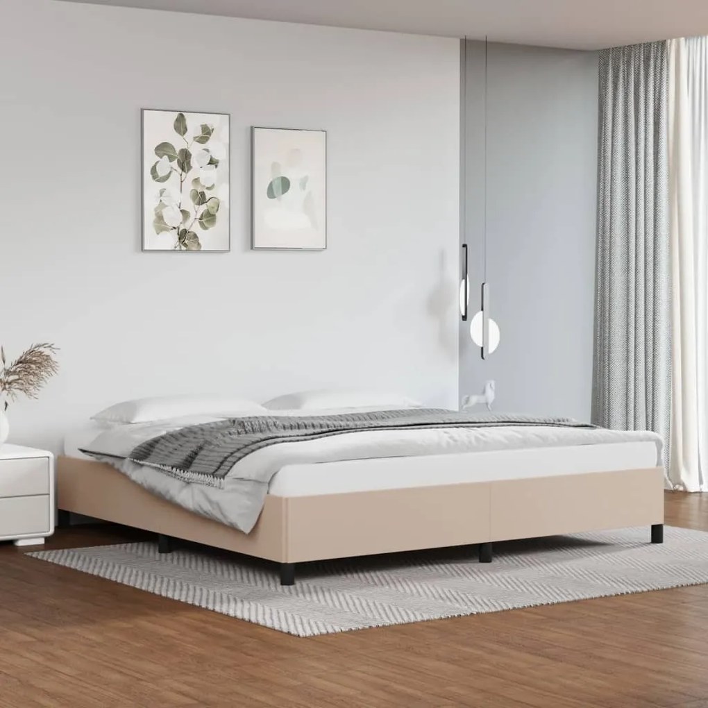 vidaXL Estrutura de cama 200x200 cm couro artificial cappuccino