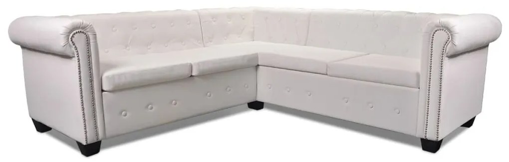 Sofá de canto Chesterfield 5 lugares couro artificial branco