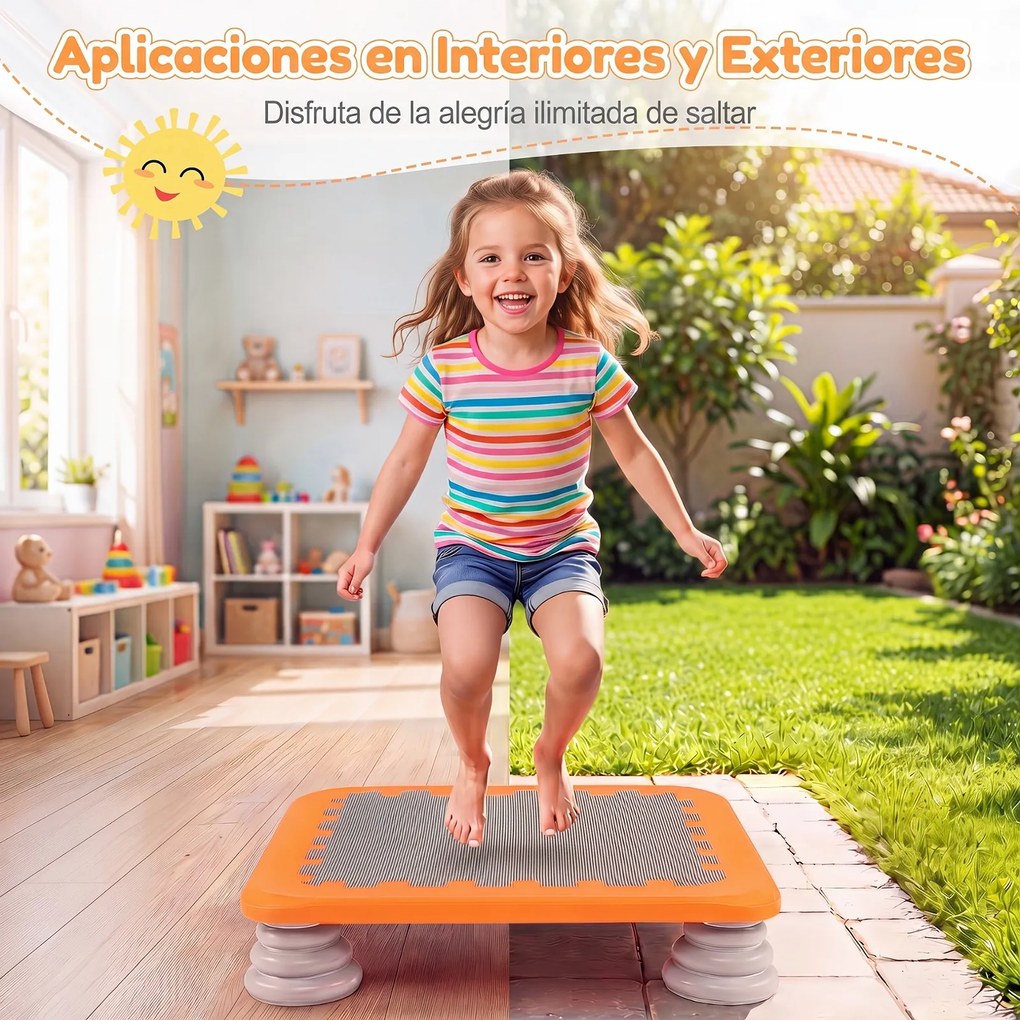 Minitrampolim Infantil, 65 x 65 x 13 cm, Superfície Antiderrapante, Laranja