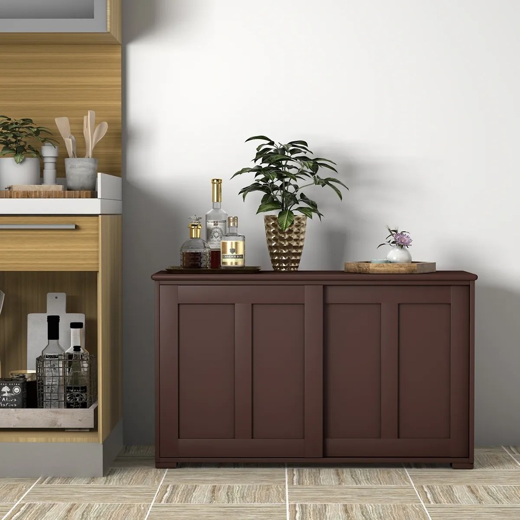 Aparador Buffet com Portas de Correr Armário Multiusos de Madeira 106,5 x 33 x 60 cm Castanho