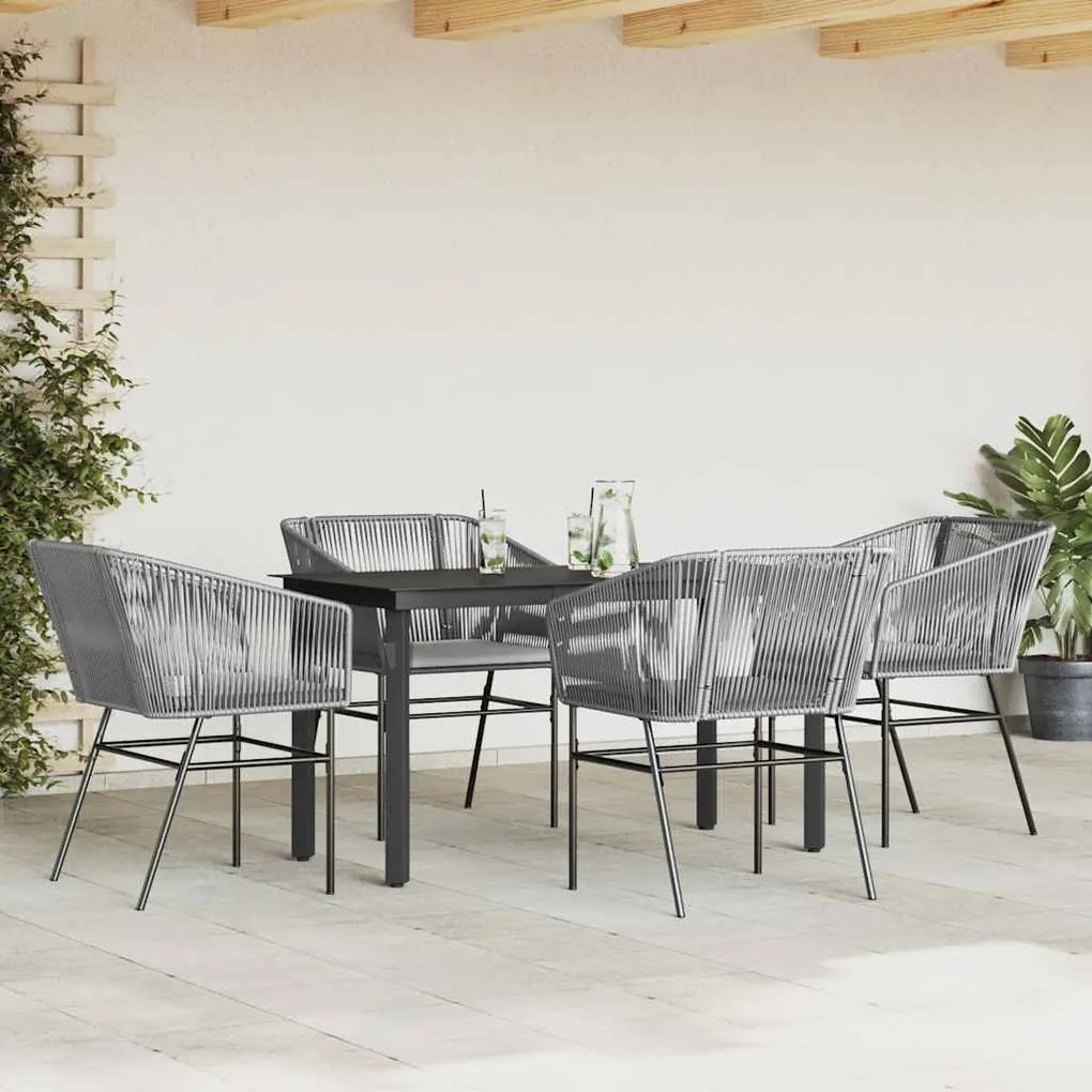 Conjunto jantar jardim 5 peças almofadas vidro vime cinzento PE