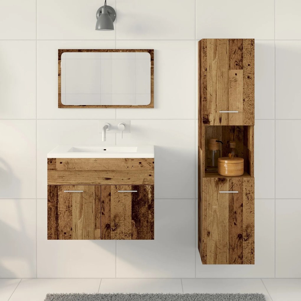 Conjunto de Móveis para Banheiro de 3 Peças Madeira Velha