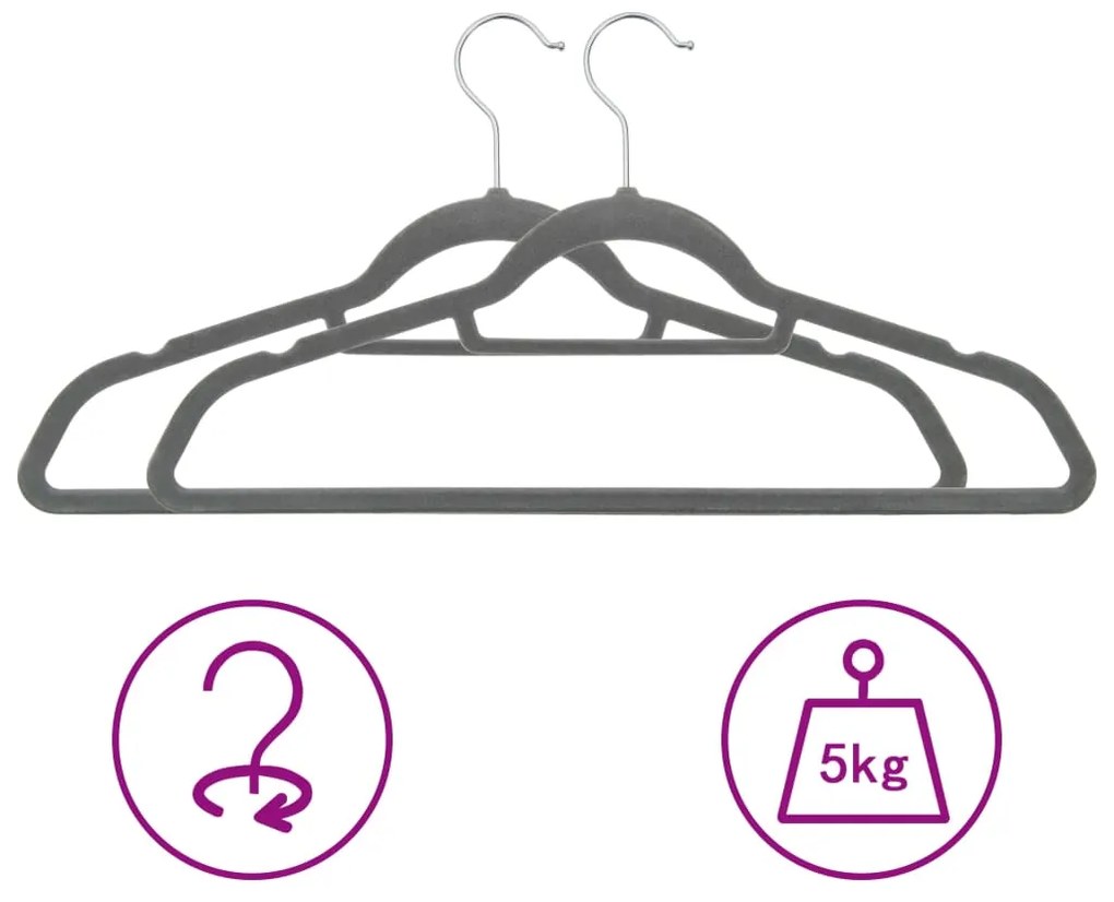 100 pcs conjunto de cabides antiderrapantes veludo cinzento