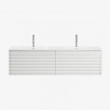 Conjunto De Móvel De Casa De Banho Suspenso 160x50 Cm Em Madeira Com Lavatórios Integrados Noura Branco & Sem Espelho & 2 X - Sklum