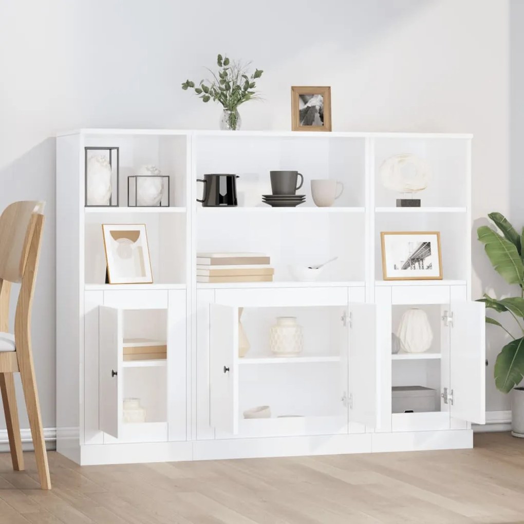 Aparadores altos 3 pcs derivados de madeira branco brilhante