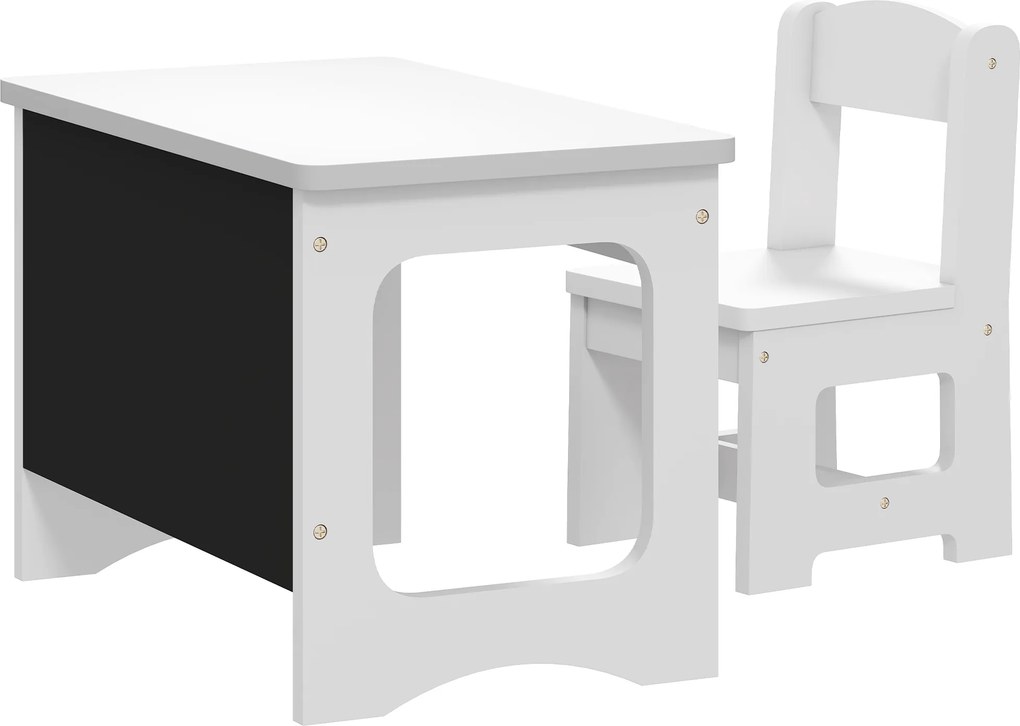 Mesa Infantil com Cadeira Tampo Reversível Mesa e Cadeira Infantil com Lousa para Desenho Crianças 3-6 Anos Branco