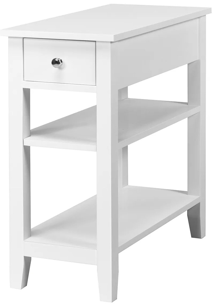 Mesa Lateral de apoio com 3 Pisos e 1 Gaveta Mesa Baixa para Sala de Estar quarto escritório 60 x 28,5 x 61cm Branca